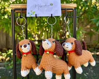Crochet Puppy Keychain, Handmade Amigurumi Dog Bag Charm Kawaii Bell Gift