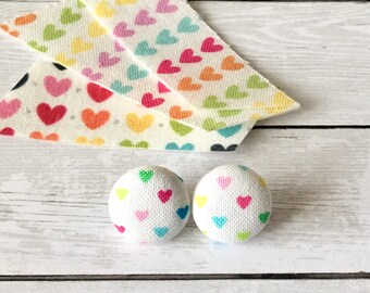 Valentine's Day Rainbow Hearts, Button Earrings, Heart Earrings, Etsy Kids, Child Earrings