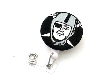 Badge Reel, Oakland Raiders Inspired , Football ID Tag, Name Badge Reel, Nurse Badge