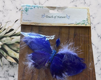 8 Sapphire Blue Feather Butterfly Clips / Crafts / Home Decor