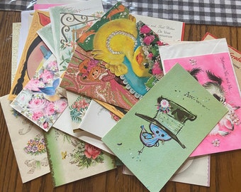 Large Lot 41 Vintage MCM Greeting Card Lot / Mixed Media / Junk Journals /