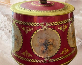 Vintage Meister Red Floral Tea / Biscuit Tin / Vintage Decor