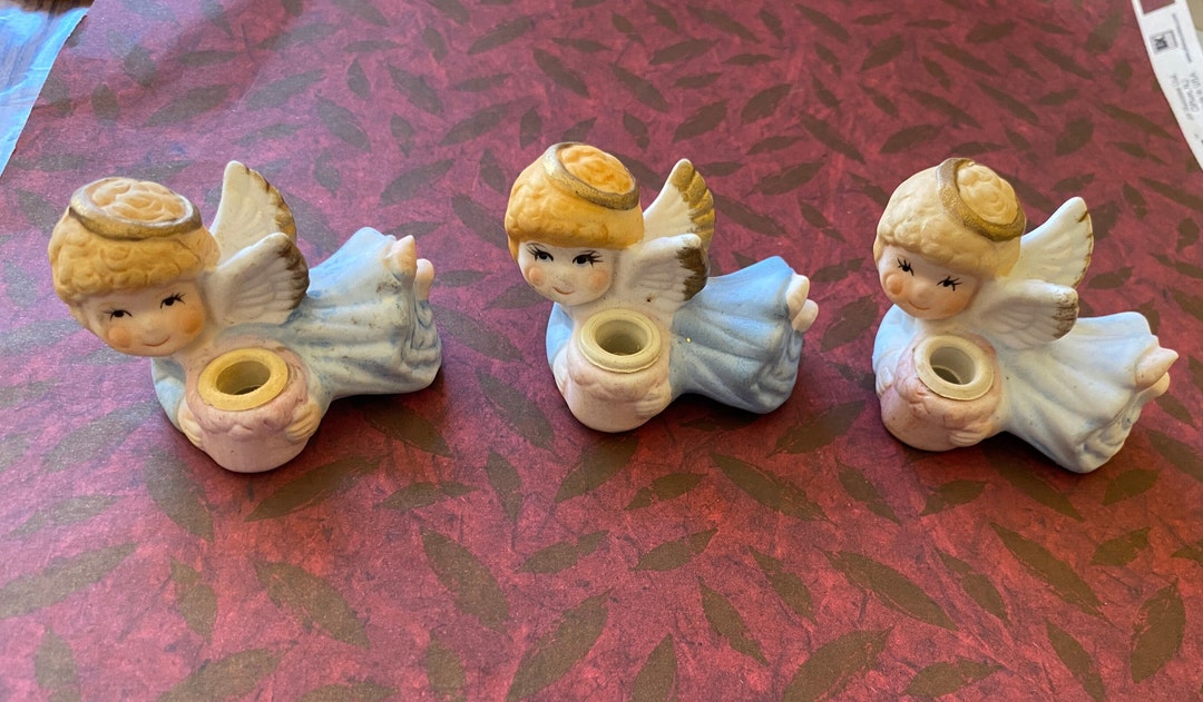 3 Ceramic Angel Candle Holder Christmas Tree Clip / Christmas