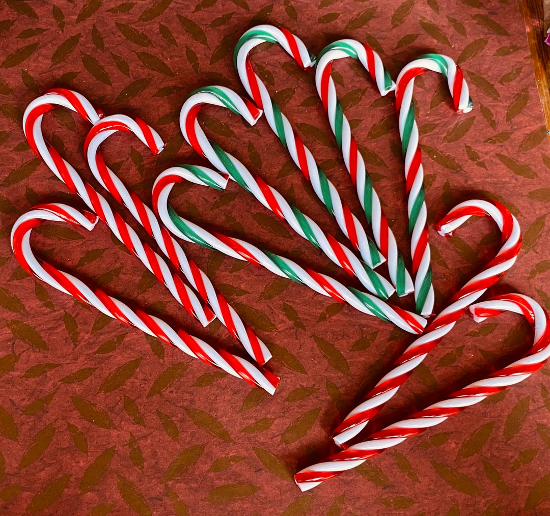 10 Candy Canes / Red and Green Candy Cane Decorations / Etsy