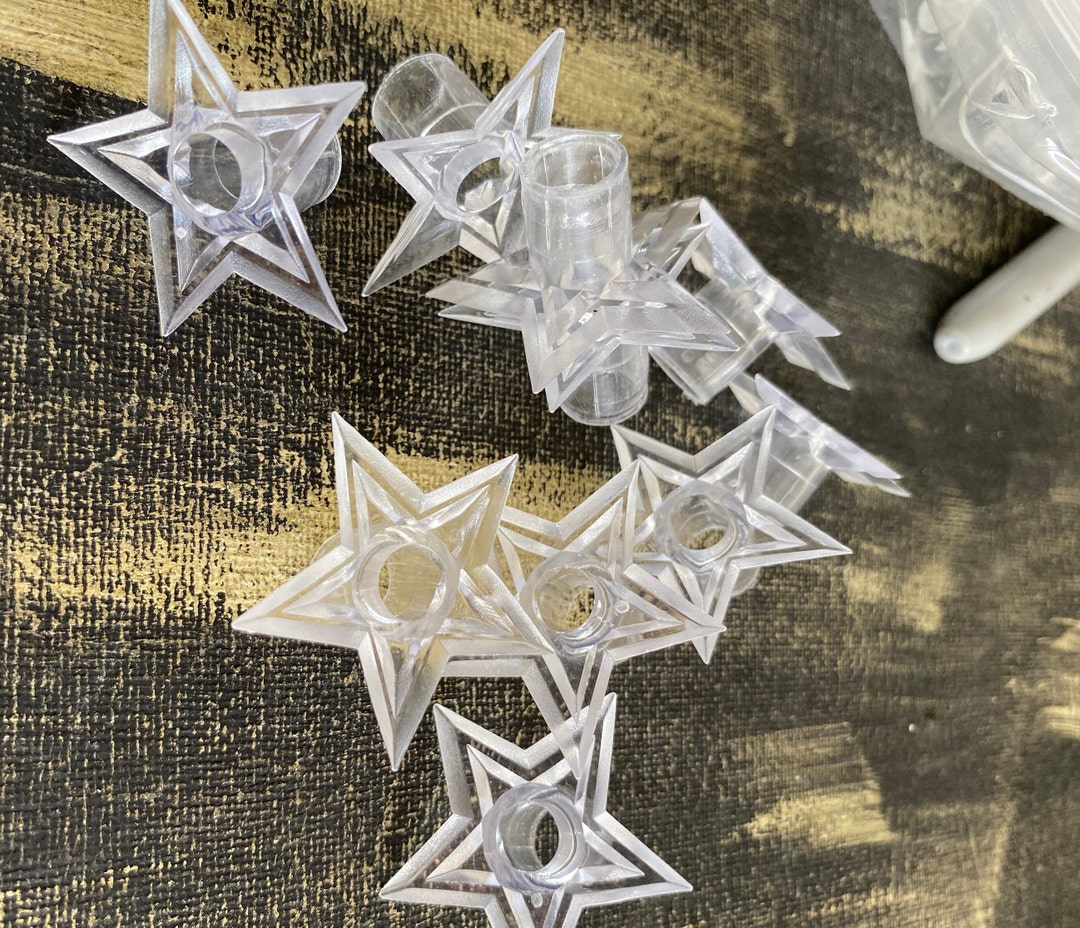 62 Pcs Vintage Acrylic Christmas Mini Light STAR Reflectors / Christmas Decorations / Vintage