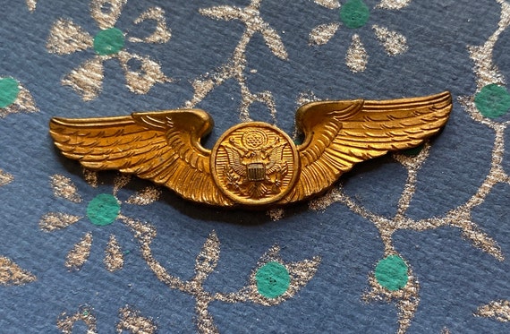 2 pcs Vintage Brass Plated Metal Military Aircrew Wing Finding, Mixed Media / Jewelry / Crafts