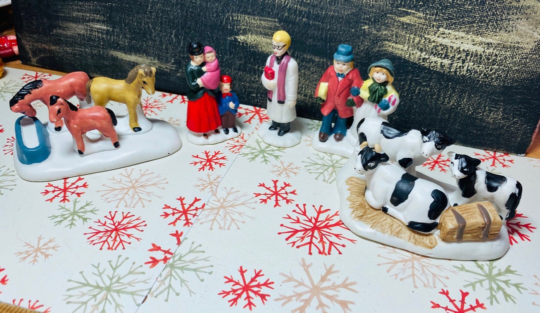 Vintage Porcelain Christmas Figurines and Animals / Christmas Village