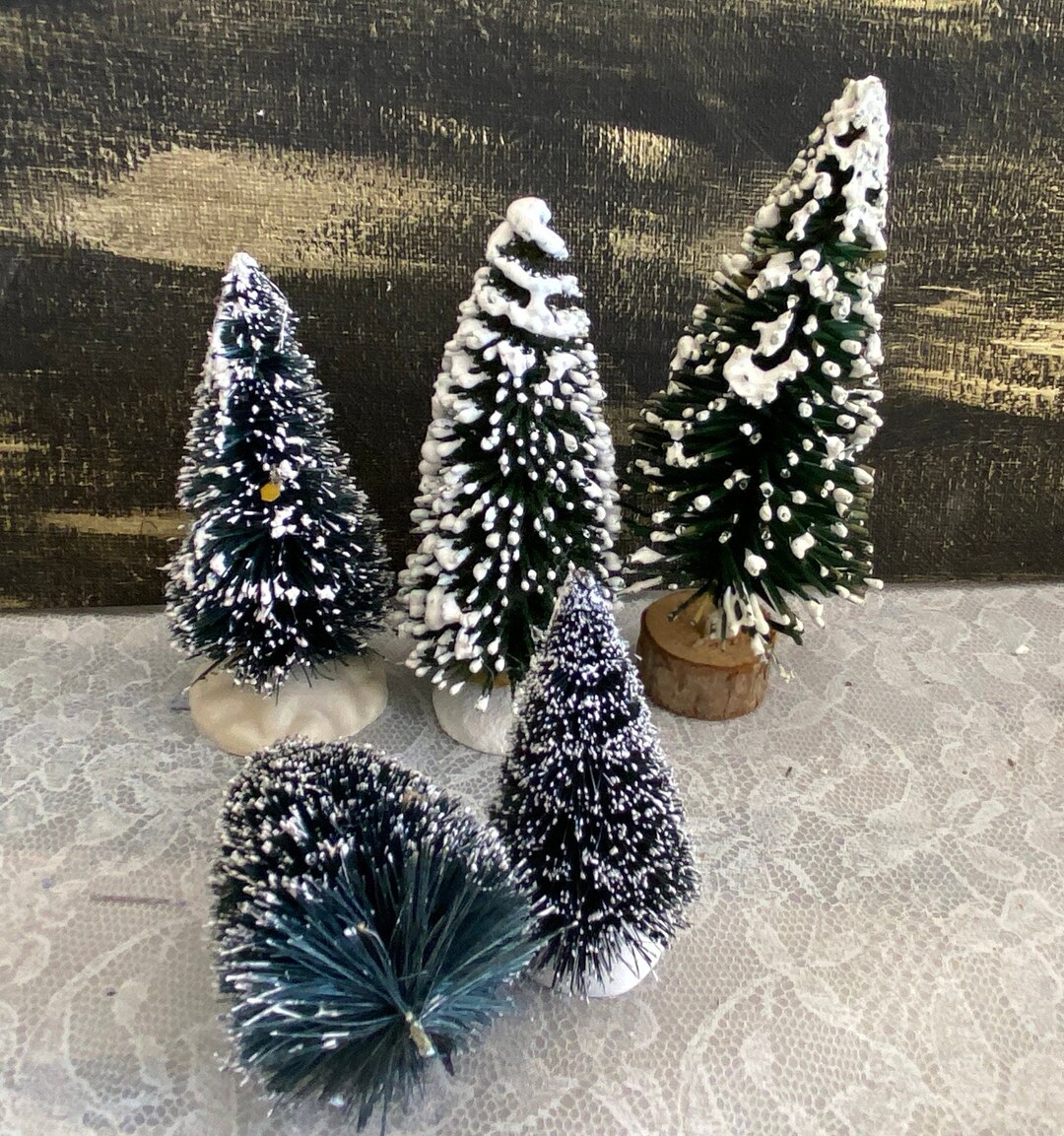 5 Small Frosted Christmas Trees / Christmas Village / Christmas Decorations / Dollhouse Etsy