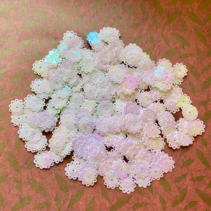 3 grams White Iris Fancy Flower Confetti / Sequins / Crafts / Vintage Christmas / Sewing / Wedding /