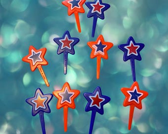 Manualidades con palillos para cupcakes con estrellas rojas, blancas y azules patrióticas #2