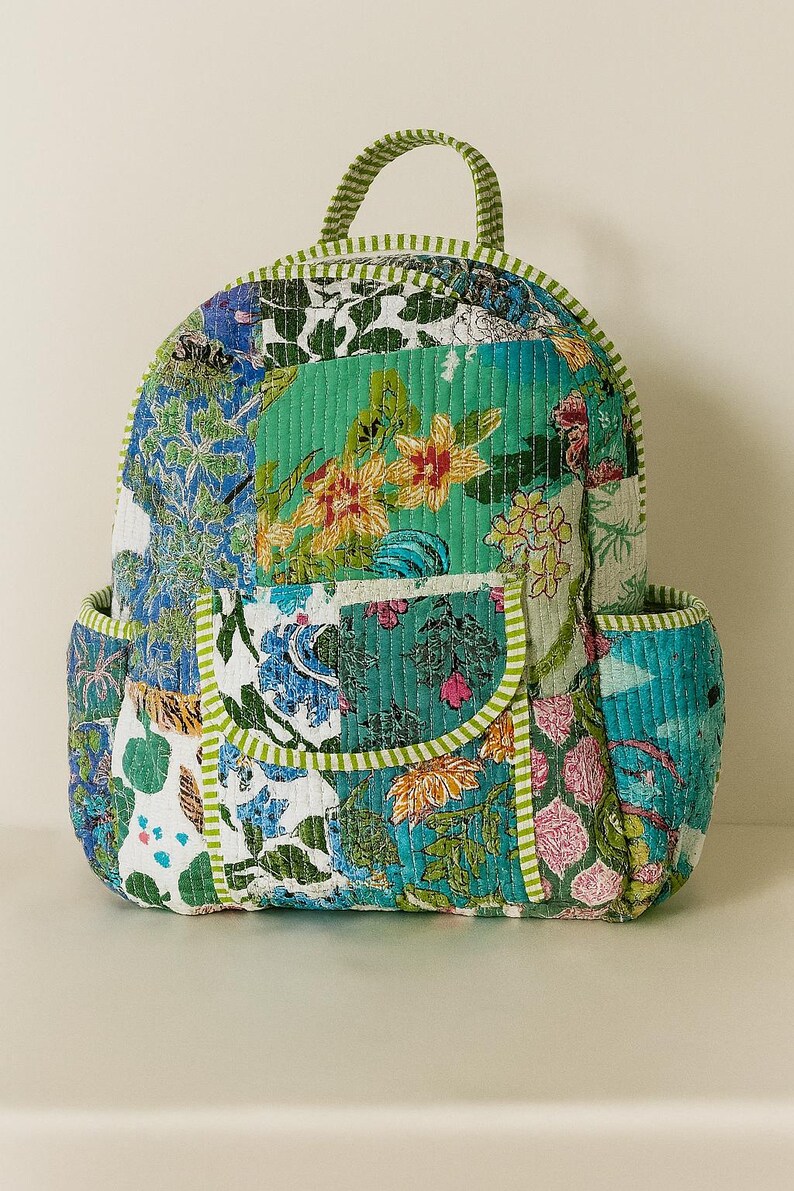 Patterned Packable Backpack Hand Block Print Quilted Cotton Backpack, Artisan Floral Patchwork ...