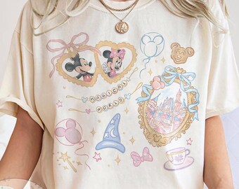 Retro Disney Castle Coquette Bow Shirt, Mickey Minnie Comfort Colors Tee, Vintage Disneyland Family Trip Shirt, Magic Kingdom T-Shirt