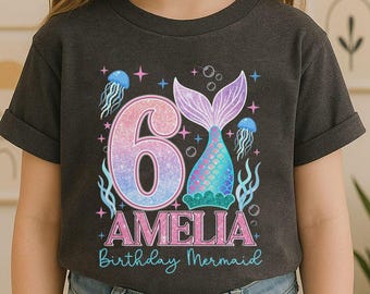Personalized Mermaid Birthday Shirt, Under The Sea Party Tee, Princess Birthday for Kids