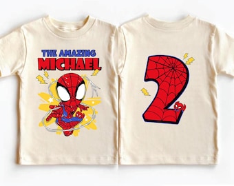 Custom Spiderman Birthday Boy Shirt, Personalized Spider Web Tee with Name and Age, Spidey Birthday Party Shirt for Kids
