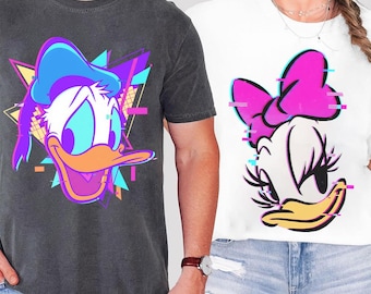 Donald Daisy Neon Glitch Shirt, Disney Donald Daisy Couple Tee, Disney Couple T-Shirt,Happy Valentine's Day Outfits,His and Her Matching Tee