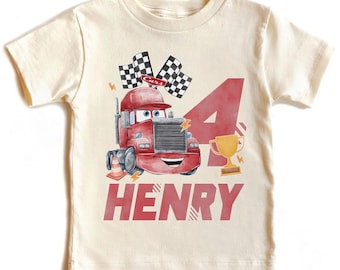 Personalized Mack Truck Birthday Shirt, Custom Name and Age Disney Cars Mack Tee, Kids Cars Party Outfit, Cars Racing Toddler Boy Shirt