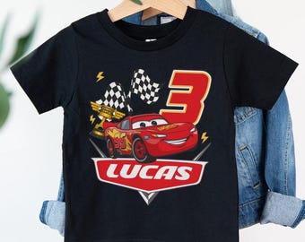 Personalized Lightning McQueen Birthday Shirt, Pixar Cars Birthday Tee, Custom Age & Name Shirt, Kids Race Car Birthday Outfit
