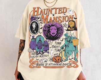 Haunted Mansion Halloween T-shirt, Spooky Hitchhiking Ghosts Tee, Boo-gie Foolish Mortals Top For Pumpkin Season