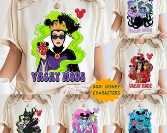 Custom Disney Villains Vacay Mode T-Shirt, Evil Queen Ursula Maleficent Neon Art Tee, Retro Villains Vacation Mickey Ears Balloon Shirt