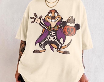 Halloween Timon Skeleton Vampire T-shirt, Spooky Lion King Animal Costume Tee, Mickey Pumpkin Bucket Top
