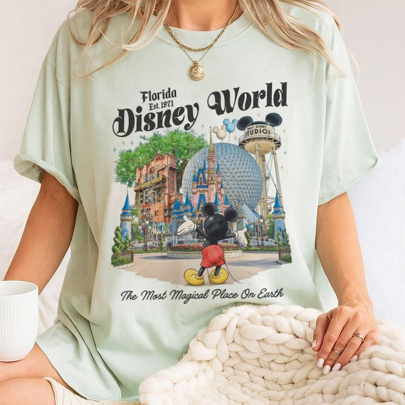 Mickey Mouse Disney World Florida 1971 T-shirt, The Most Magical Place On Earth Tee, Disney 4 Parks Trip Shirt image 8