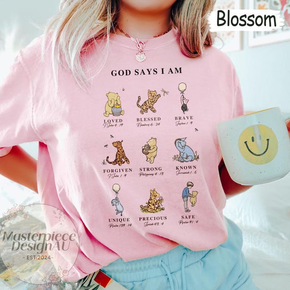 Comfort Colors God Says That I Am Pooh Shirt, Christian Winnie the Pooh Tee, Faith-Based Disney Shirt, Inspirational Comfort Tee for Her
