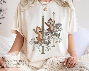 Retro Chip and Dale Carousel T-Shirt, Double Trouble Magical Unicorn Shirt, Disneyland Trip Outfits
