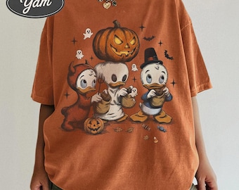 Huey Dewey Louie Halloween Pumpkin Shirt, Spooky Devil Huey Louie Ghost Tee, Trick or Treat Dewey Duck Shirt For Fall Season