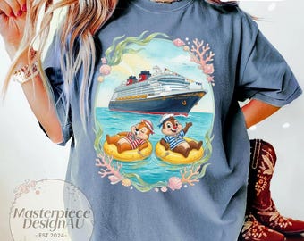 Chip and Dale Cruise Ship T-shirt, Vintage Sailor Chip n Dale Pool Raft Watercolor Tee, Disney Cruise Line Trip