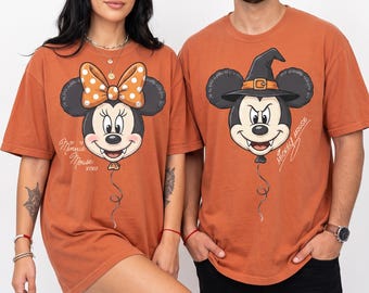 Mickey Minnie Halloween Balloon T-Shirt, Spooky Vampire Witch Mouse Tee, Trick or Treat Matching Top For Couples, Besties