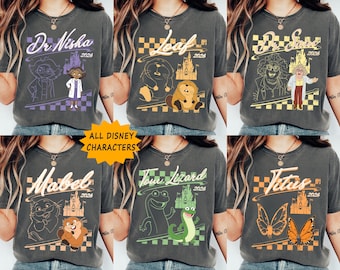 Custom Disney Hoppers Characters Silhouette Shirt, Dr Nisha Loaf Dr Sam Checkerboard Tee, Disneyland Castle Trip Outfits
