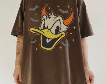 Donald Devil Horns Halloween T-Shirt, Disney Donald Duck Spooky Tee, Mickey and Friends Autumn Shirt