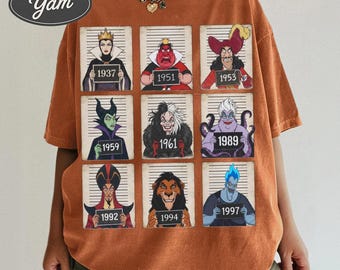 Magical Kingdom Villains Mugshot T-Shirt, Evil Queen Maleficent Ursula Tee, Villain Characters Lover Vintage Top Wear