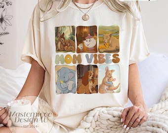 Mom Vibes Disney T-Shirt, Disney Mom Characters Tee, Bambi Dumbo Lion King Mother Tee, Motherhood Animal Outfits, Vintage Disneyland Trip