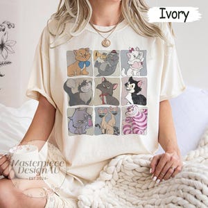 Disney Cat Shirt, Cute Marie Cheshire Figaro Tee, Vintage Disney Cats Aesthetic T-Shirt, Pastel Cat Lover Gift, Matching Disneyland Trip Tee