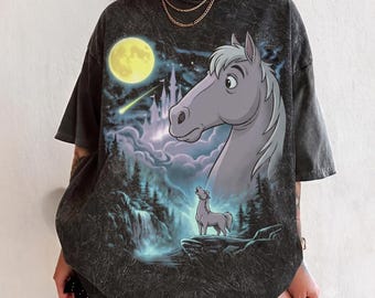 Cinderella Horse Howling To The Moon T-shirt, Major Horse Animals Kingdom Tee, 90s Full Moon Top For Magical Kingdom Trip