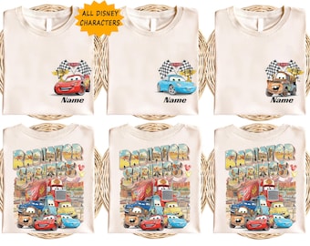 Personalized Disney Car Characters Shirt For Kids, Lightning McQueen Mater Sally Radiator Springs Tee, Disney Family Trip Matching