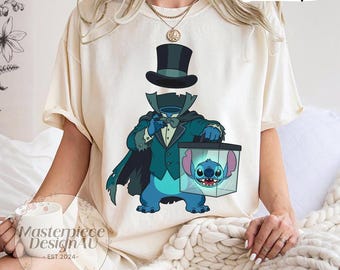 Halloween Hatbox Ghost Stitch T-Shirt, The Haunted Mansion Lilo Stitch Tee, Spooky Ghost Cartoon Shirt