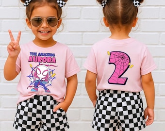 Custom Ghost Spider Birthday Shirt, Spidey and Friends Gwen Stacy Birthday Tee, Personalized Age Name Spider Girl Shirt, Family Matching Tee