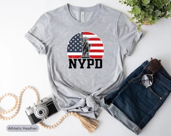 Camiseta con la bandera estadounidense del Departamento de Policía de Nueva York (NYPD), camiseta de patrulla policial, camiseta de la policía estadounidense, camiseta del Departamento de Policía de Nueva York, camiseta de la Línea Azul, regalo de policía, camiseta de policía