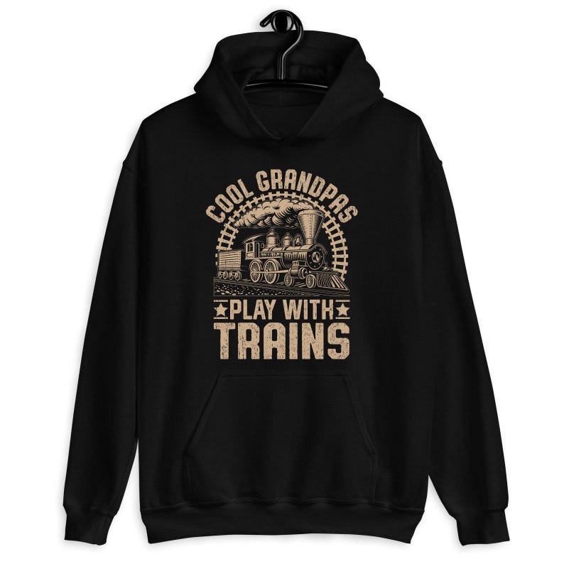 a black hoodie with a train on it