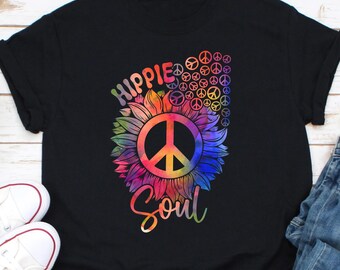 Camiseta Hippie Soul, camiseta novedosa, camiseta hippie, camiseta boho, camiseta con gráfico hippie, camiseta de amante hippie, camiseta de los años 60, camiseta de los años 70, mujeres hippies