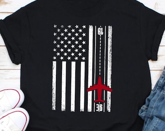 T-shirt avec drapeau de pilote des États-Unis, T-shirt avec drapeau de l'aviation, Chemise 4 juillet, Cadeaux de pilote, Chemises de drapeau d'avion, Chemise patriotique de l'aviation, Papa pilote