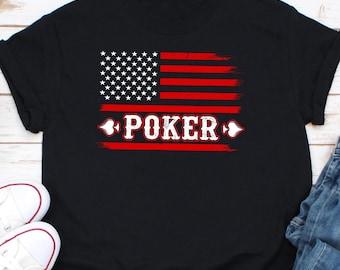 Camiseta de póquer con la bandera estadounidense, camiseta de juego de cartas patriótico, camiseta de póquer, regalo de jugador de póquer, regalo de póquer para hombres, camiseta de casino, camiseta de juego