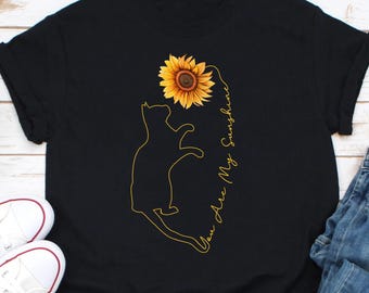 Katze du bist mein Sonnenschein Shirt, Katzen T-Shirt Geschenke, Geschenk für Katzenliebhaber, lustiges Katzen Shirt, Sonnenblume Shirt, Sonnenblume Katze Positivität Shirt