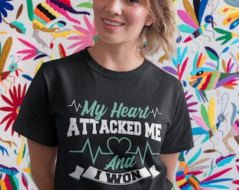 Camiseta Mi corazón me atacó y gané, camiseta Buen intento Corazón, regalo divertido para sobrevivientes de ataques cardíacos, camiseta de sobrevivientes de ataques cardíacos