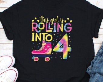 This Girl Is Rolling Into 4 Shirt, Roller Skate Birthday Shirt, Roller Skate Shirt, Roller Skating Birthday, Roller Skate Party Shirt