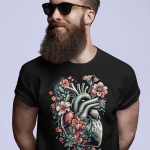 Anatomical Floral Heart Shirt, Human Heart Shirt, Nurse Shirt, Heart Surgery Shirt, Heart Bypass Surgery Shirt, Heart Surgeon Shirt