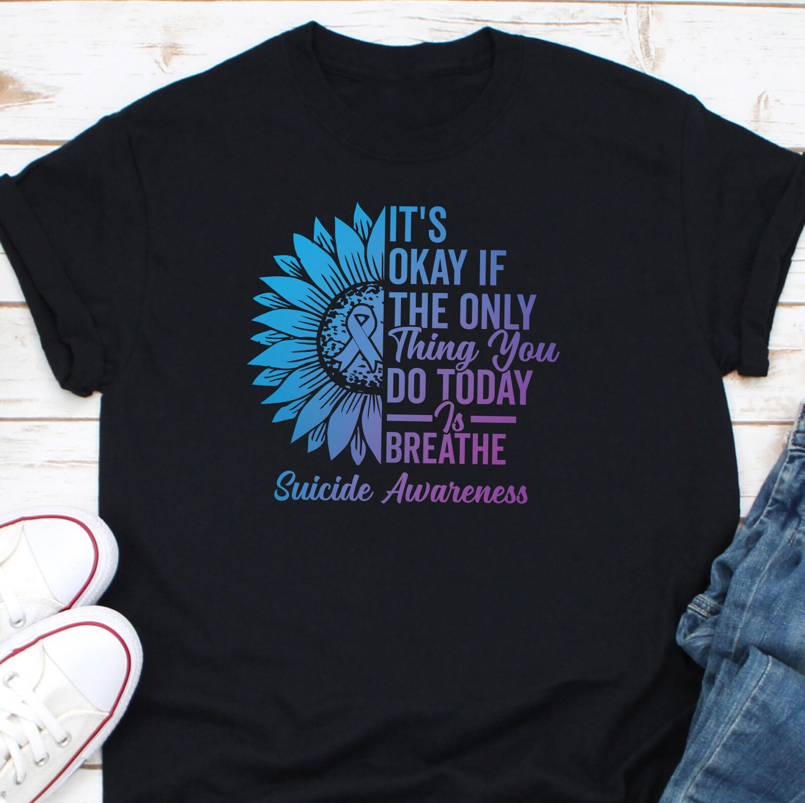 Suicide Awareness T-Shirt For Women - Mental Health Tee, Choose To Keep Going, Purple Blue Design