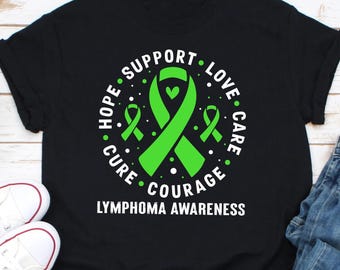 希望、サポート、愛、ケア、リンパ腫啓発シャツ、リンパ腫疾患シャツ、がん啓発シャツ、リンパ腫ファイター戦士シャツギフト